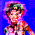 A colorful pop art print of Whitney Houston, featuring her portrait in a vibrant and stylized design.