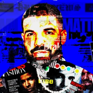 One-of-a-kind Drake acrylic pop art print in high-gloss, blending Degrassi roots and 6 God dominance into chaotic glory – Chaos with Colors.