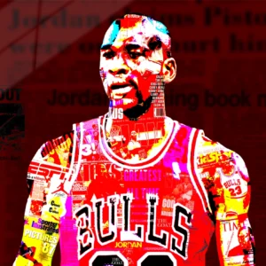 One-of-a-kind Michael Jordan acrylic pop art print in high-gloss, blending varsity cut and GOAT dominance into chaotic glory – Chaos with Colors.