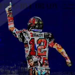 One-of-a-kind Tom Brady acrylic pop art print in high-gloss, blending draft snubs and comeback headlines into chaotic GOAT glory – Chaos with Colors.