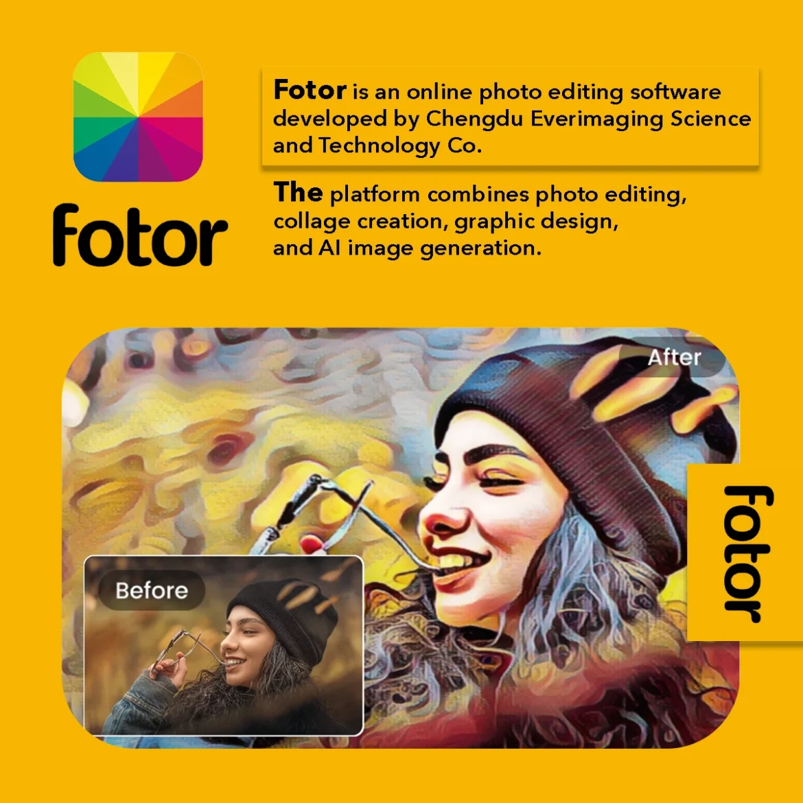 Fotor app applying pop art filter to portrait with bright colors and effects