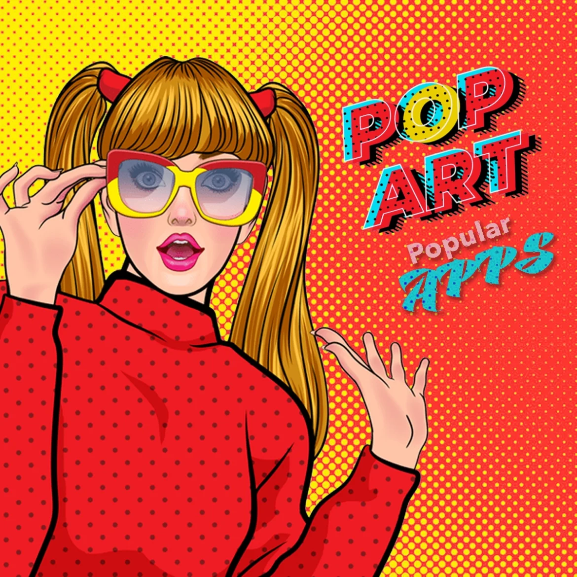 Pop art girl portrait with bright colors and halftone dot background in comic style