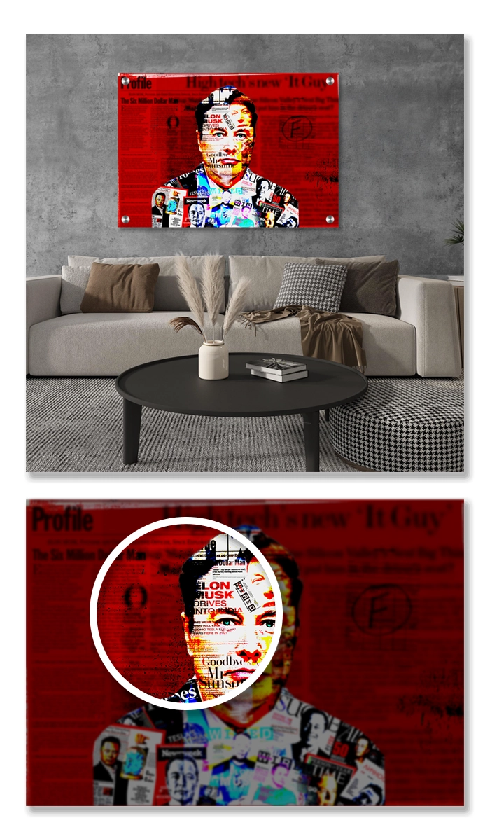 High-gloss acrylic pop art surface detail — durable and vibrant for hotel spaces
