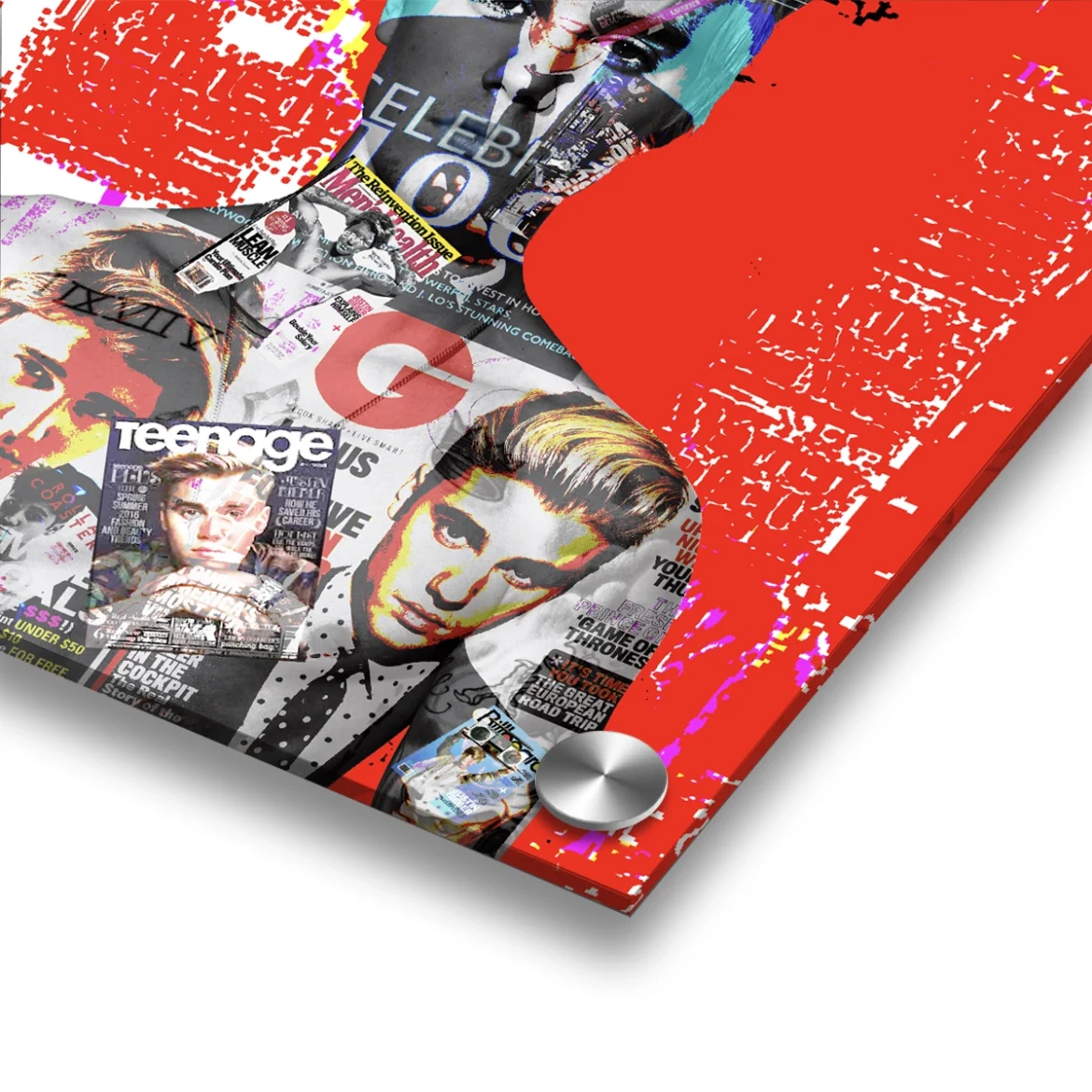 High-gloss acrylic pop art surface — durable statement art for commercial interiors
