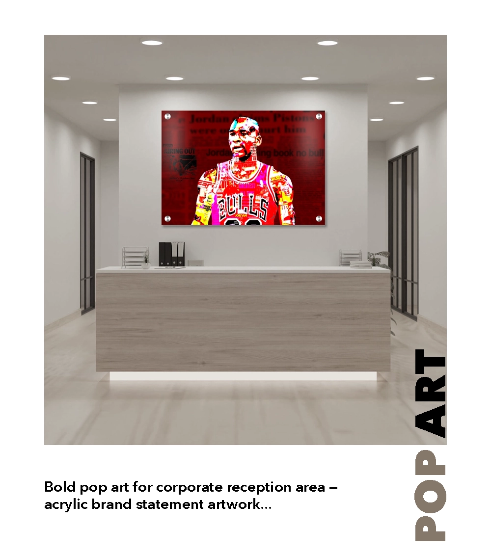 Michael Jordan bold pop art for corporate reception area — acrylic brand statement art by Chaos with Colors